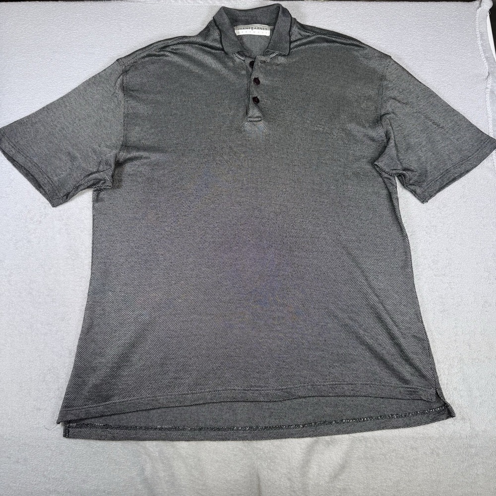 VTG Jhane Barnes 3D Knit Patterned Polo Shirt Mens XL Black Woven Silk Blend